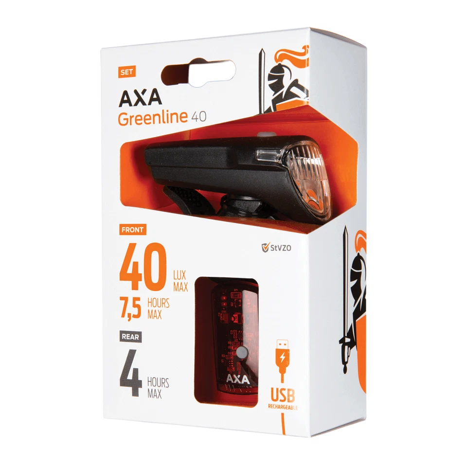 AXA 40 Akku-Led-Beleuchtungsset Greenline 40/10Lux USB con Supporto Bici Luce - Immagine 2 di 4