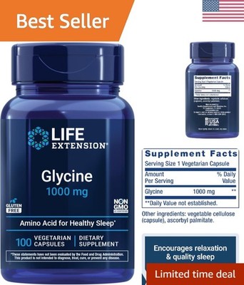 Life Extension Glycine, 1000 Mg, Amino Acid That Promotes Healthy Sleep, Gluten-