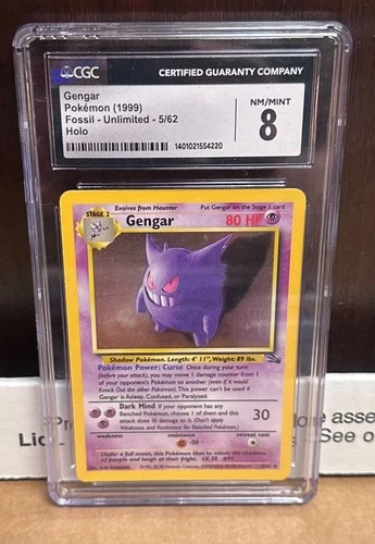 Gengar 1999 Vintage Pokemon #5, Graded Pokemon Cards, Pokemon Fossil Holo CGC 8