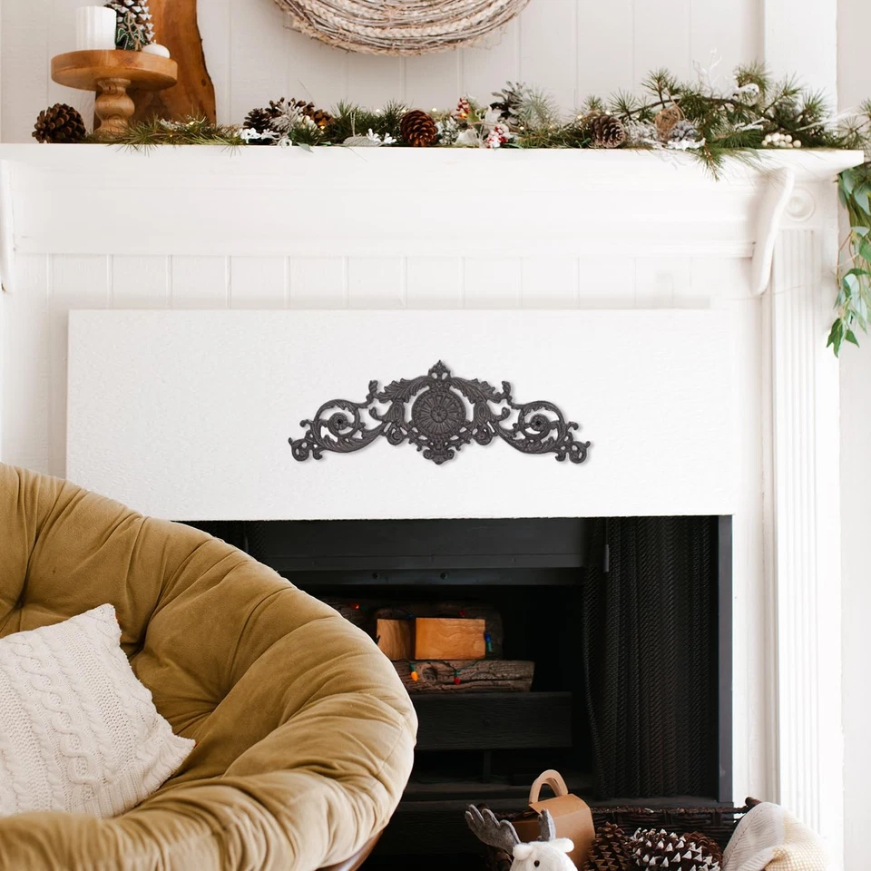 Decoración de pared de hierro fundido estilo antiguo - pergamino ornamentado y diseño floral metal pl... Foto 4 de 4