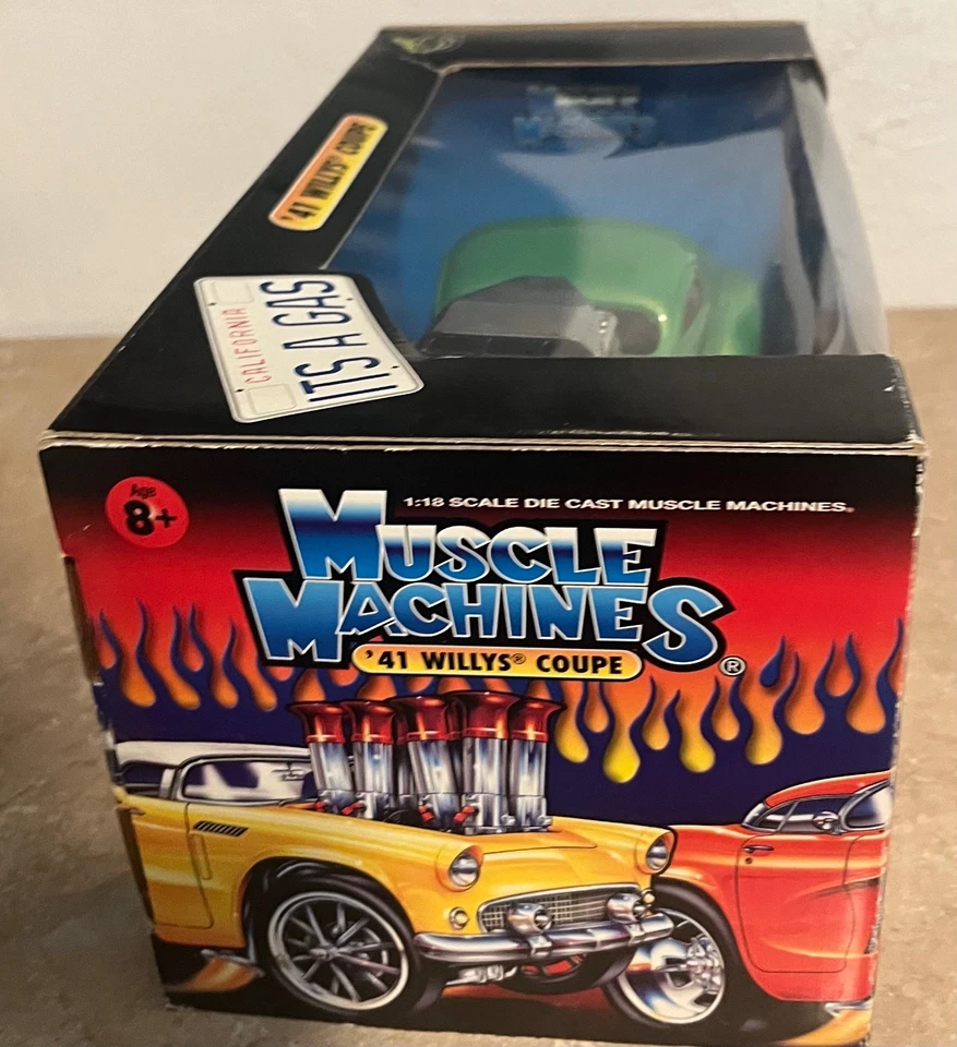 Muscle Machines' 41 Jeep Willy's Coupe Frantic Frog 1:18 Scale Green Blue Flames - Image 4 of 4