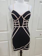 Forever 21 Black Strappy Design Cocktail Party Corset Bodycon Mini Dress XS S