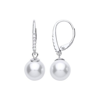 Silber Jewelco London CZ Perle Vollmond Ohrhänger 9 mm