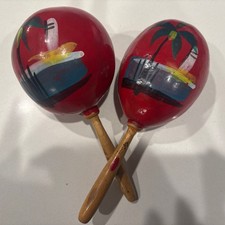Vintage Hand Painted Red/Multicolor Maracas Made In Mexico