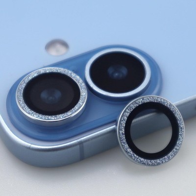 Light Blue Bling Glitter Metal Crystal Camera Lens Protector for iPhone 17