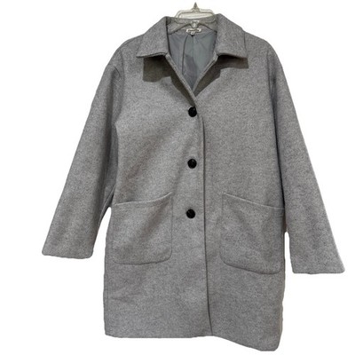 Camellia Women s Gray Coat Small Lined Button Front Polyester Mid Length