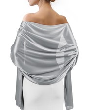 Satin Shawl Wrap for Women Evening Dresses Wedding Party Accessory Silver
