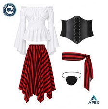 Pirate Costume Women Renaissance Halloween Queen Outfit Corset Belt Shirt Skirt