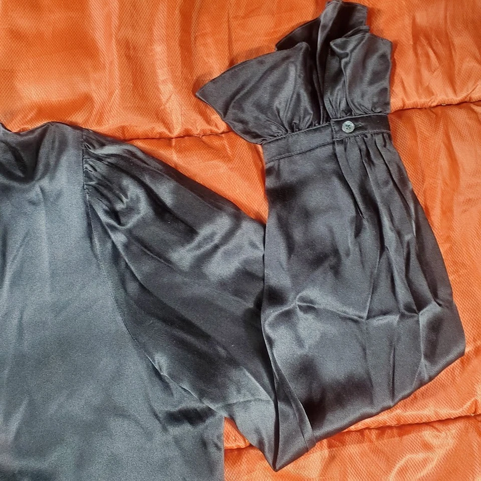 Blusa Polo Ralph Lauren para mujer negra 100 % seda manga poeta talla 16 puños con volantes Foto 4 de 4