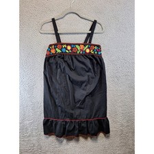 Xhilaration Dress Women Large Black Embroidered Floral Cotton Smocked Ruffle Hem