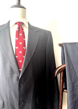 Jos. A. Bank 2-Piece Suit Men's 46L Long - 37W x 34L Dark Gray Striped Wool Euc