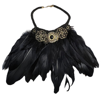 Black Feather Statement Necklace 17 Inch Goth Bad Romance
