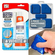 White Silicone Sealant Waterproof 70g with Smoothing Tool Kit Bath Shower