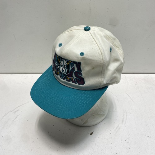 Vintage 90s #1 Apparel Mighty Ducks of Anaheim NHL Snapback Hat White Teal USA