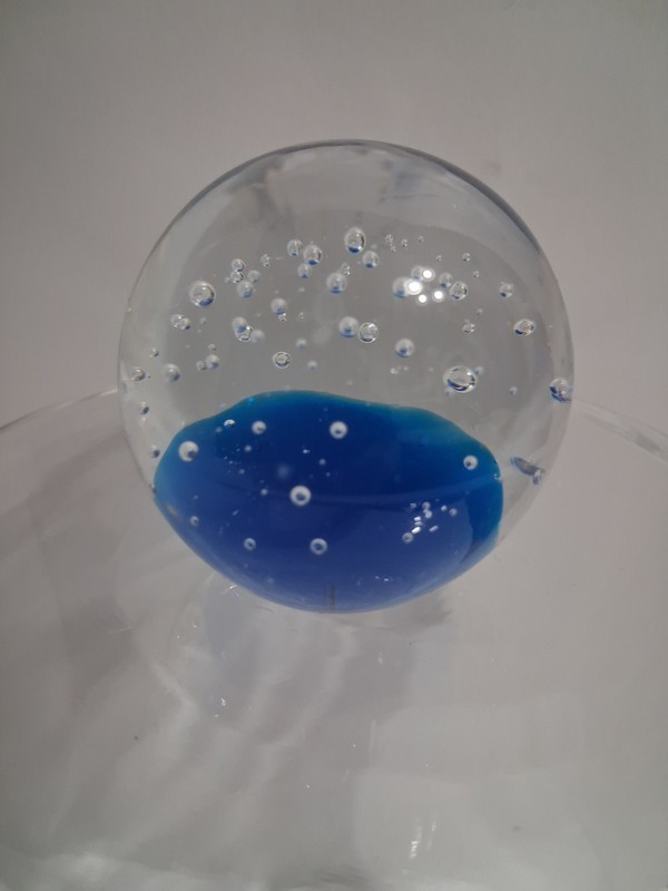 Vintage Art Glass Paperweight Controlled Bubbles Blue Base 2.5”