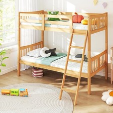 Loft Bunk Bed Twin Over Twin Solid Wood Frame with Slats Bunk Beds with Ladder