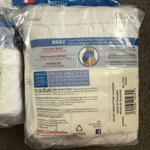 Hanes 10 Pair Women's 100% Cotton Briefs Wicking Cool Comfort 6/M - Picture 5 of 5