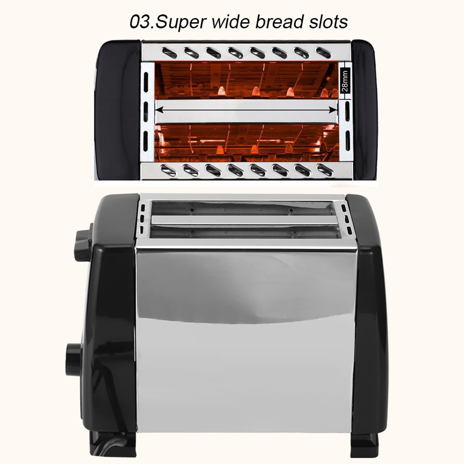 .650-850W 2 Slice Bread Toasters 6 Gears Breakfast Cooking Machine Black