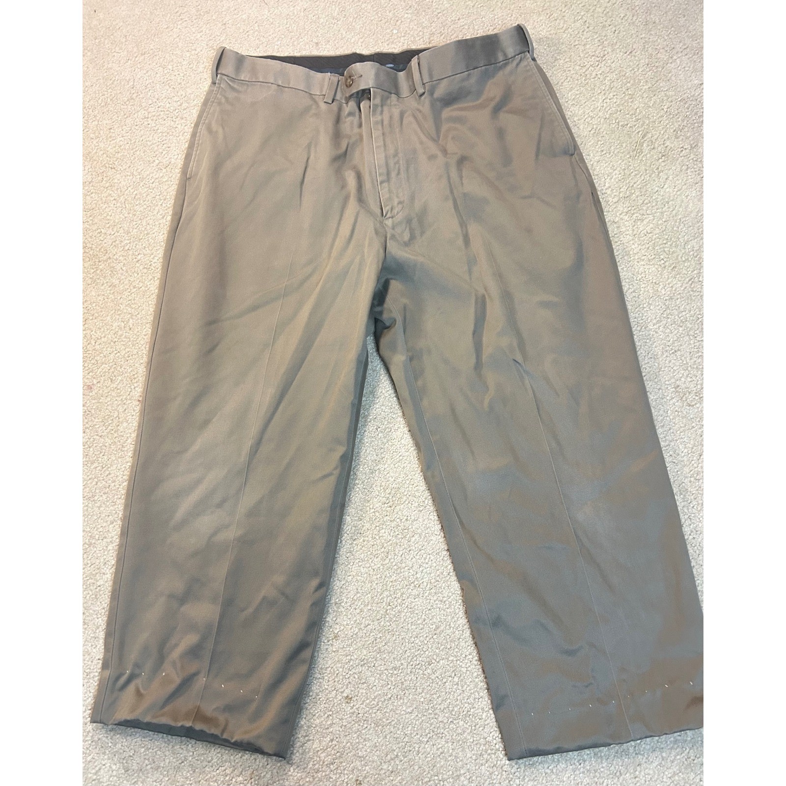 Savane Mens 40x30 Khaki Cotton Pleated Front Dress Pants