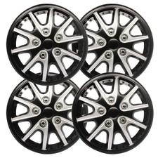 14 Inch Black Silver Plastic Hubcaps Covers Car Wheel Trim Hub Caps Set Of 4
