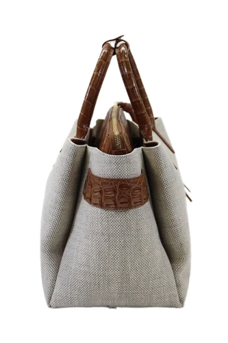 Nancy Gonzalez Womens Genuine Crocodile Canvas Textured Tote Bag Beige - Imagen 3 de 6