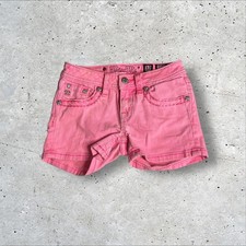 MISS ME Girl's Pink Denim Shorts Embellished Pockets Size 12