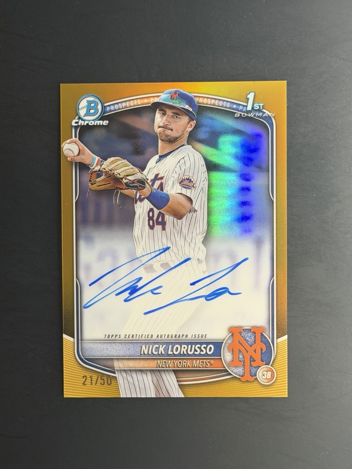 2025 Bowman Nick Lorusso 1st Bowman Chrome Prospect Gold Refractor Auto /50
