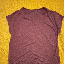 womens purple solid v-neck pullover t-shirt cap sleeve short sleeve