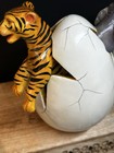 Ceramic Folkart Tiger & Elephant Emerging from Cracked Egg Tonala  7.5T 8” L 6”W — photo 7