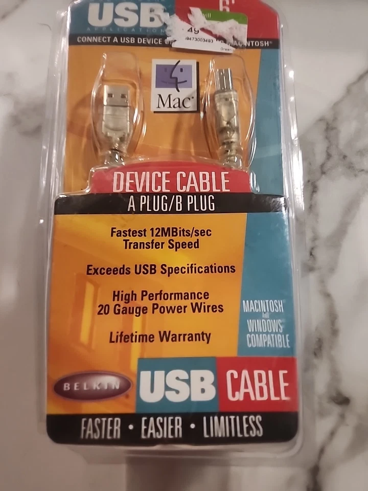 Vintage Belkin USB P42357 USB Hi-Speed Cable 6ft (2 meters) USB A/B Plug PC/Mac - Image 4 of 4