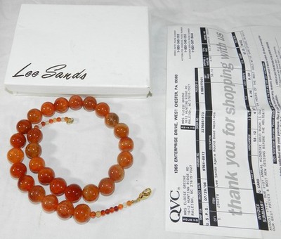 Neu mit Box - Lee Sands Achat Runde Perlen Halskette - Orange - 19'' lang