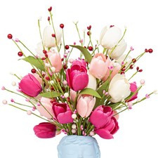6 Pack Valentines Flowers 17in Tulip  Berry Picks for Wedding Centerpiece Home