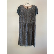 Ann Taylor Loft Size 14 Tall Blue Teal Lace Dress Short Sleeves Lightweight