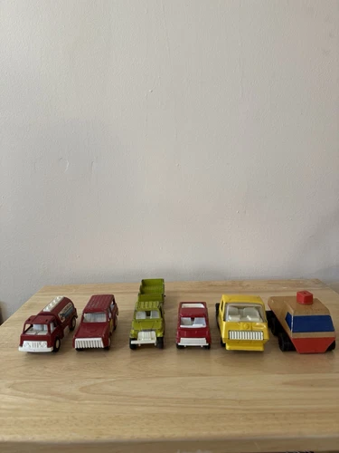 6 Tootsietoy Vehicles with Fire Truck, Jeep, Tonka 1969 Vintage