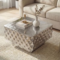 Couchtisch 60Cm Silber Sofatisch Wohnzimmertisch Beistelltisch Hammerschlag Alu