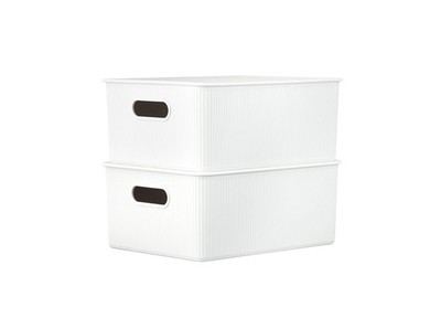 Superio Ribbed Decorative Plastic Lidded Storage Bins - Home Organization