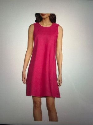 New Gibson * Latimer Linen Cotton Sleeveless Back V Swing Dress, Magenta M