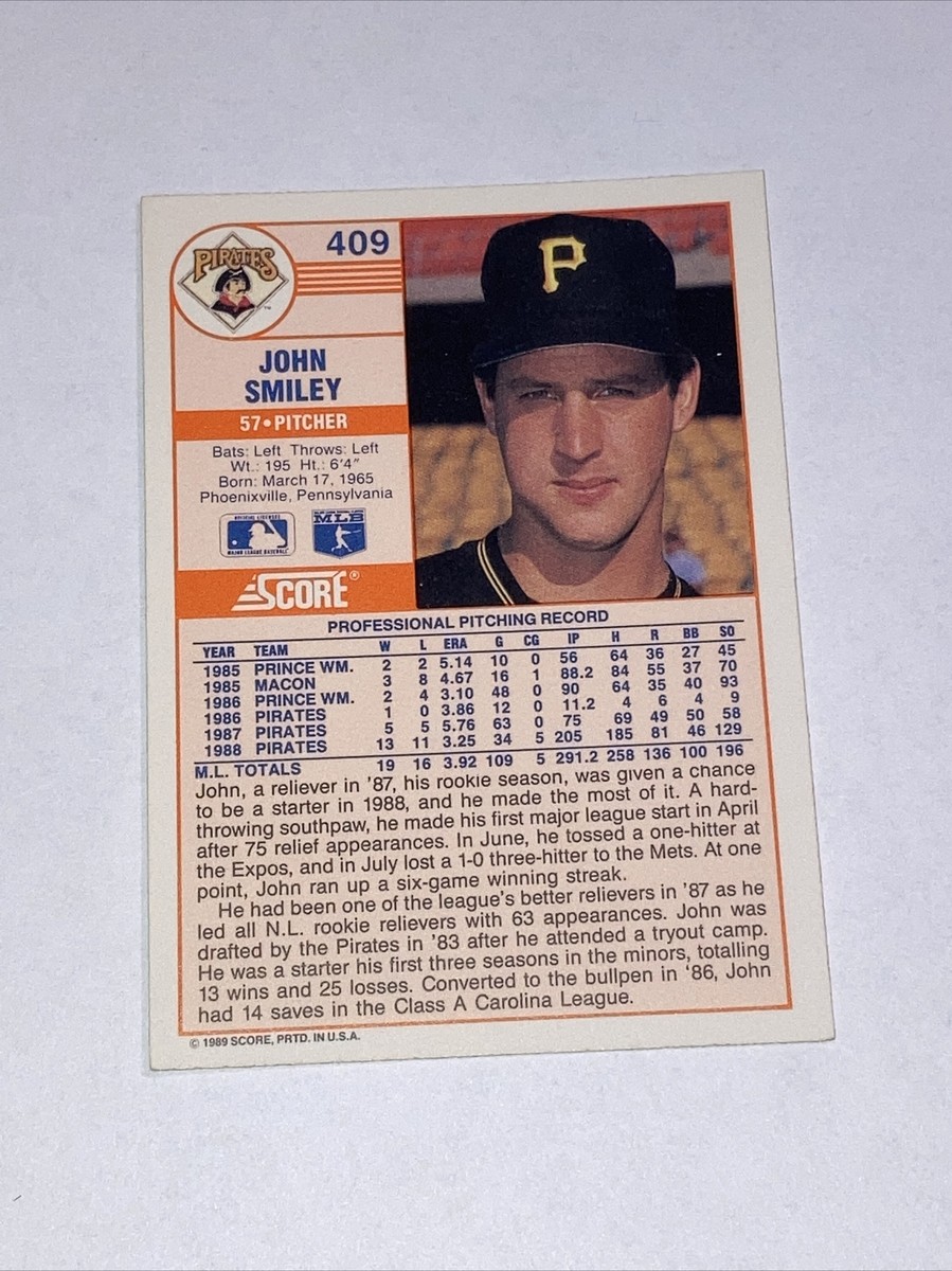 1989 Score MLB Baseball Card John Smiley Pittsburgh Pirates #409