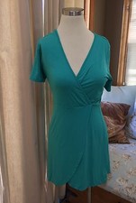 NEW Peppermint MONDAY DRESS Aqua Teal Blue Faux Wrap Surplice Small