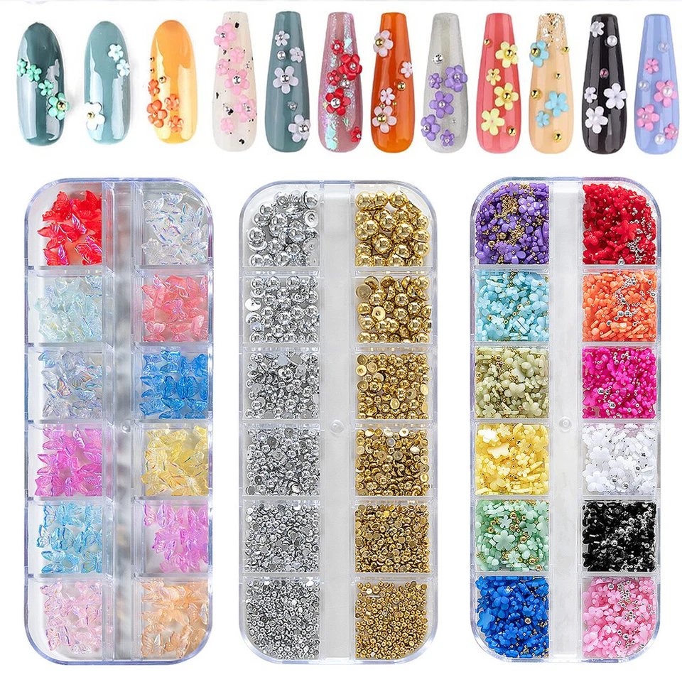 New Crystal AB Rhinestones Nail Art Gems Diamante Round 3D Decoration 12 Grids - Image 3 of 4