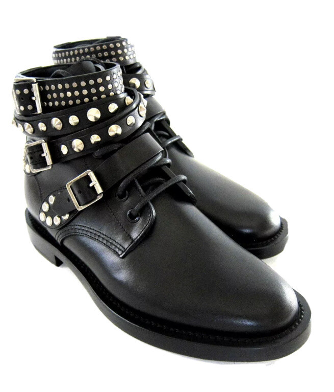 Stivali Ranger Saint Laurent neri con borchie alla caviglia taglia US 8 marcati 38 Italia