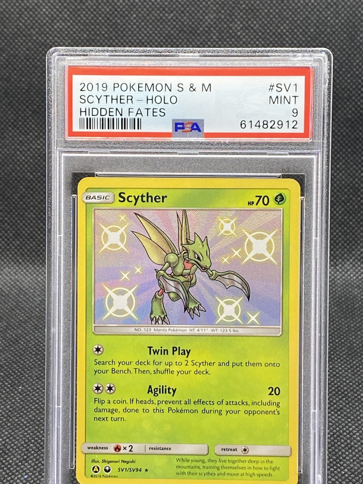 2019 Pokémon Sun & Moon Hidden Fates Scyther Shiny Holo Rare #SV1 PSA 9 Mint