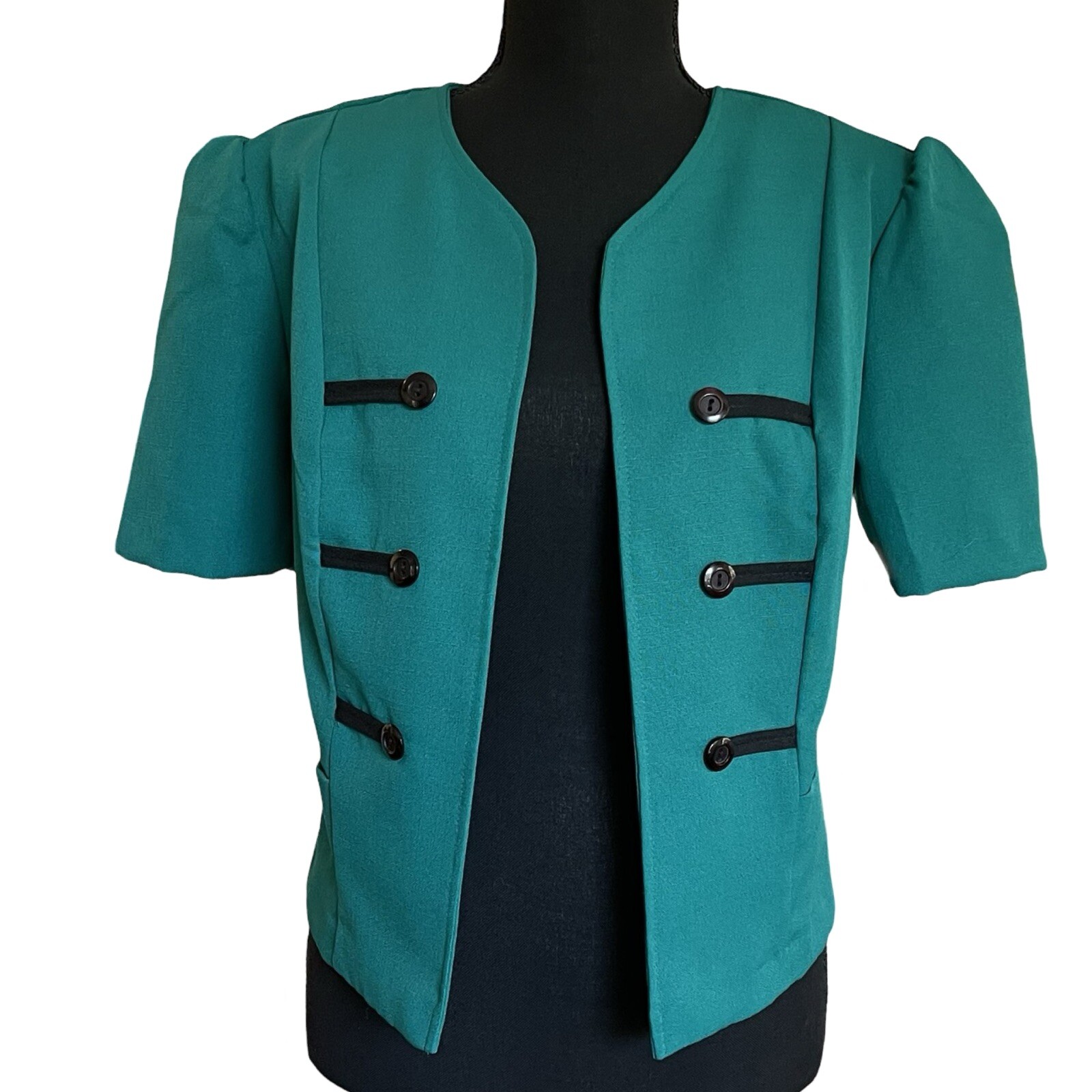High-Neck Jacket with Button Accents - Black