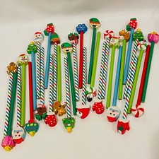 Lot of 30 Holiday Pencils w Christmas Eraser Toppers New