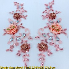1 Coppia Di Floreale Applicazione Patch Cristallo Paillettes Cucito per Vestito