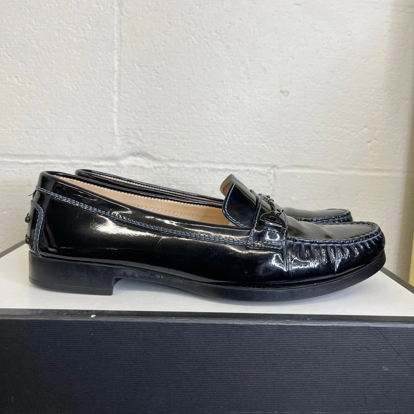 TOD’S TOD's Mocassini da Guida Nero Pelle Verniciata Scarpe Slip On Donna 40 EU 10 US