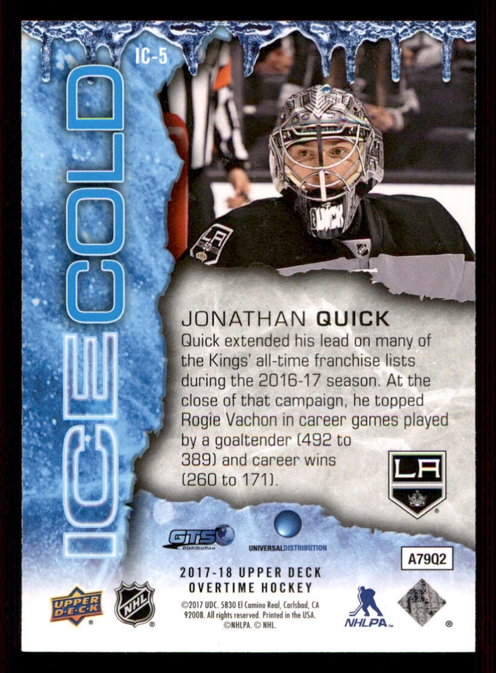 2017-18 Upper Deck Overtime Ice Cold #IC5 Jonathan Quick - Image 2 of 2