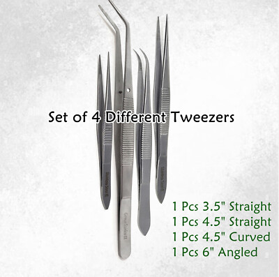 Custom Kit of 4 Forceps for Watch Making Jewelry Repairs Pickup Tools Stainless