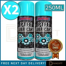 2 x PTFE LUBRICANT SPRAY 250ML HIGH PERFORMANCE LUBE OIL CAR BIKE CHAIN BELTS