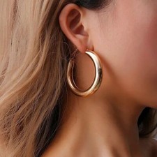 Big Gold Hoops Earrings - 50MM Thick Tube Round Circle Earring Trendy Jewelry